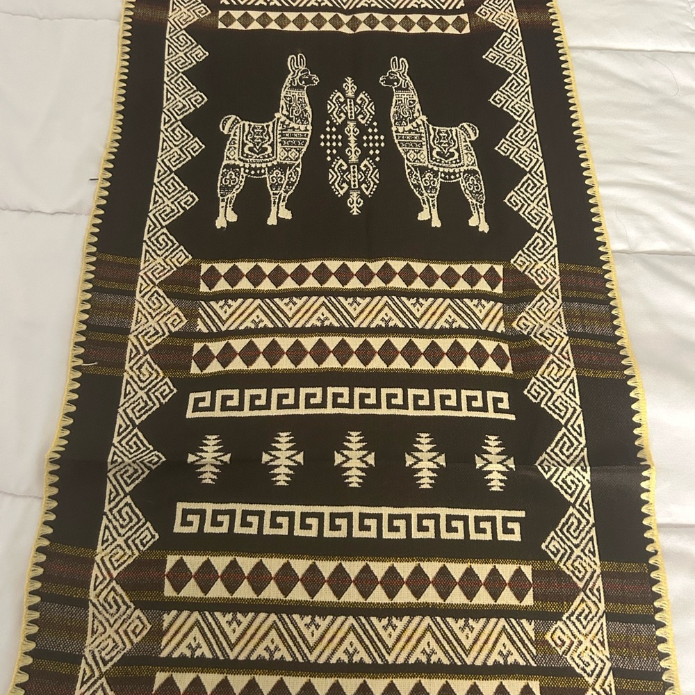 Geometric Llama Patterned Tapestry - Black and Cream